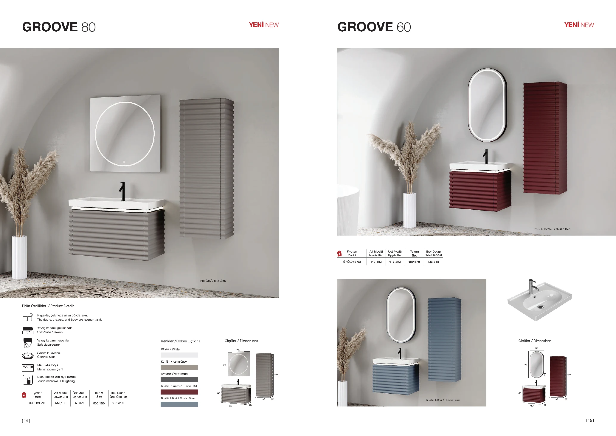 Groove ölçü, renk ve katalog fiyat tablosu