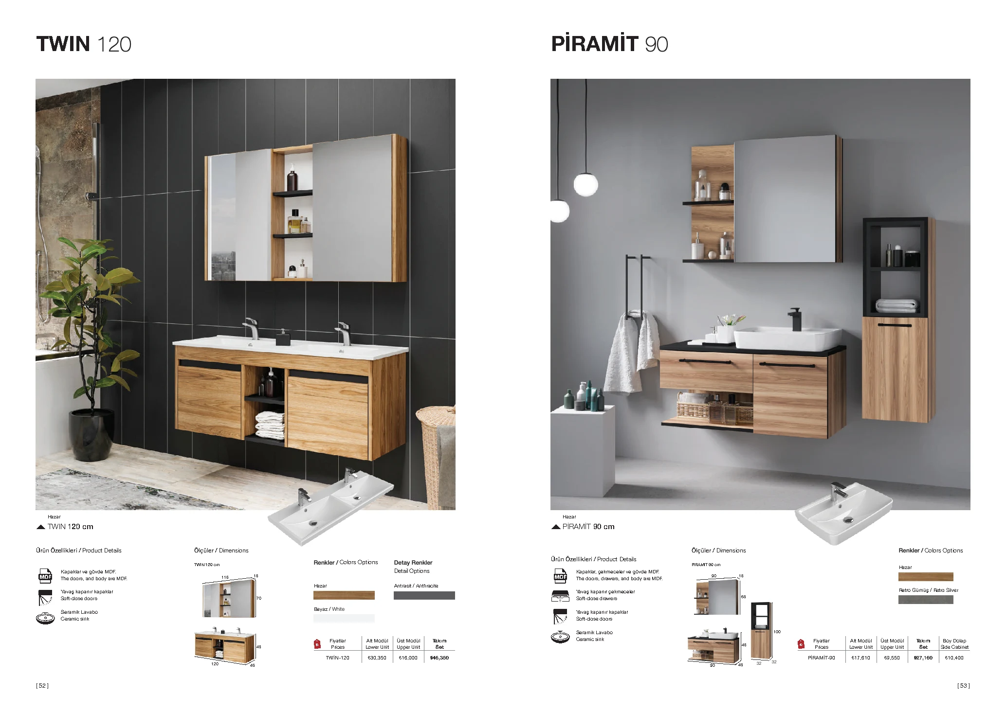 Piramit ölçü, renk ve katalog fiyat tablosu