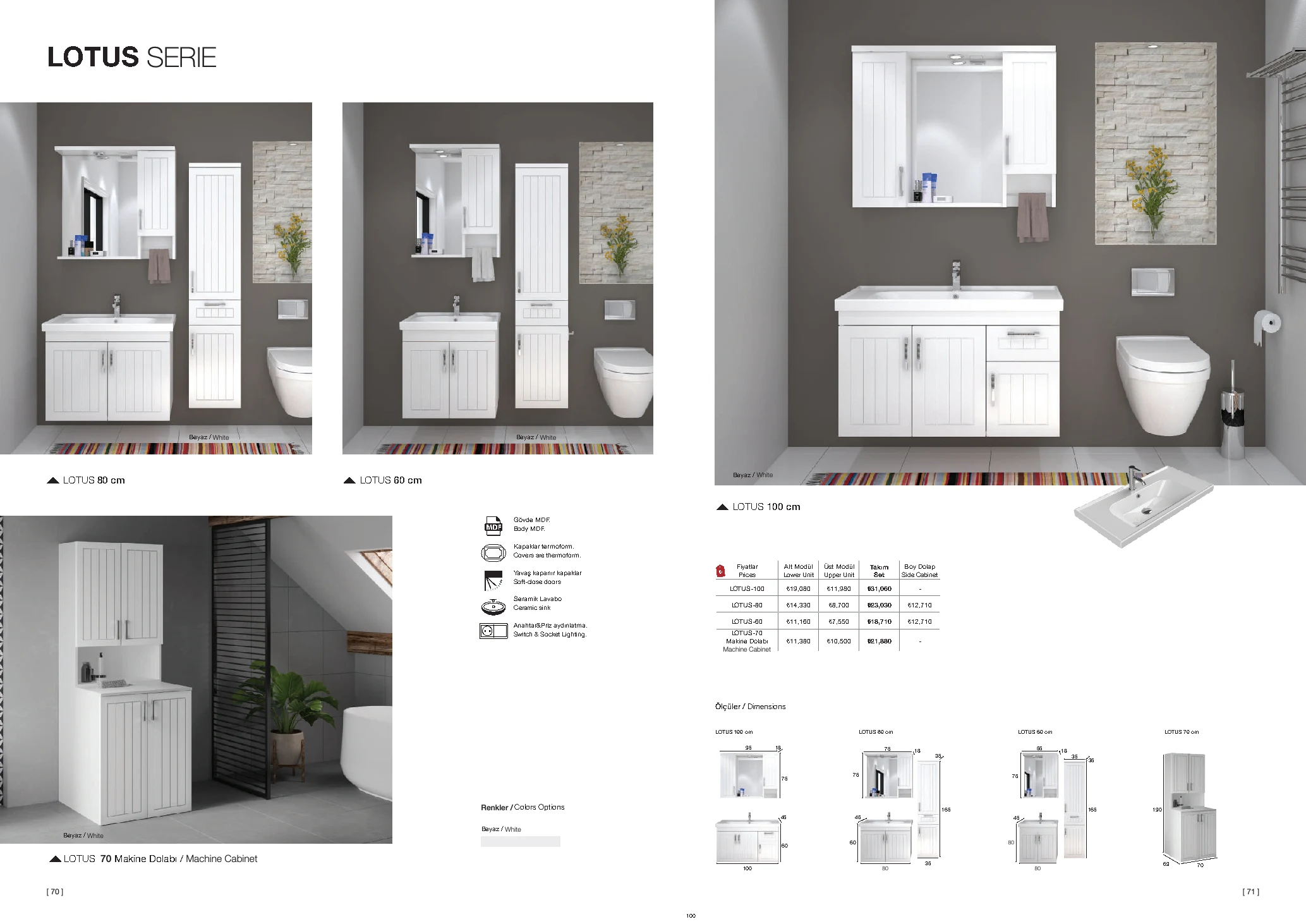 Lotus ölçü, renk ve katalog fiyat tablosu