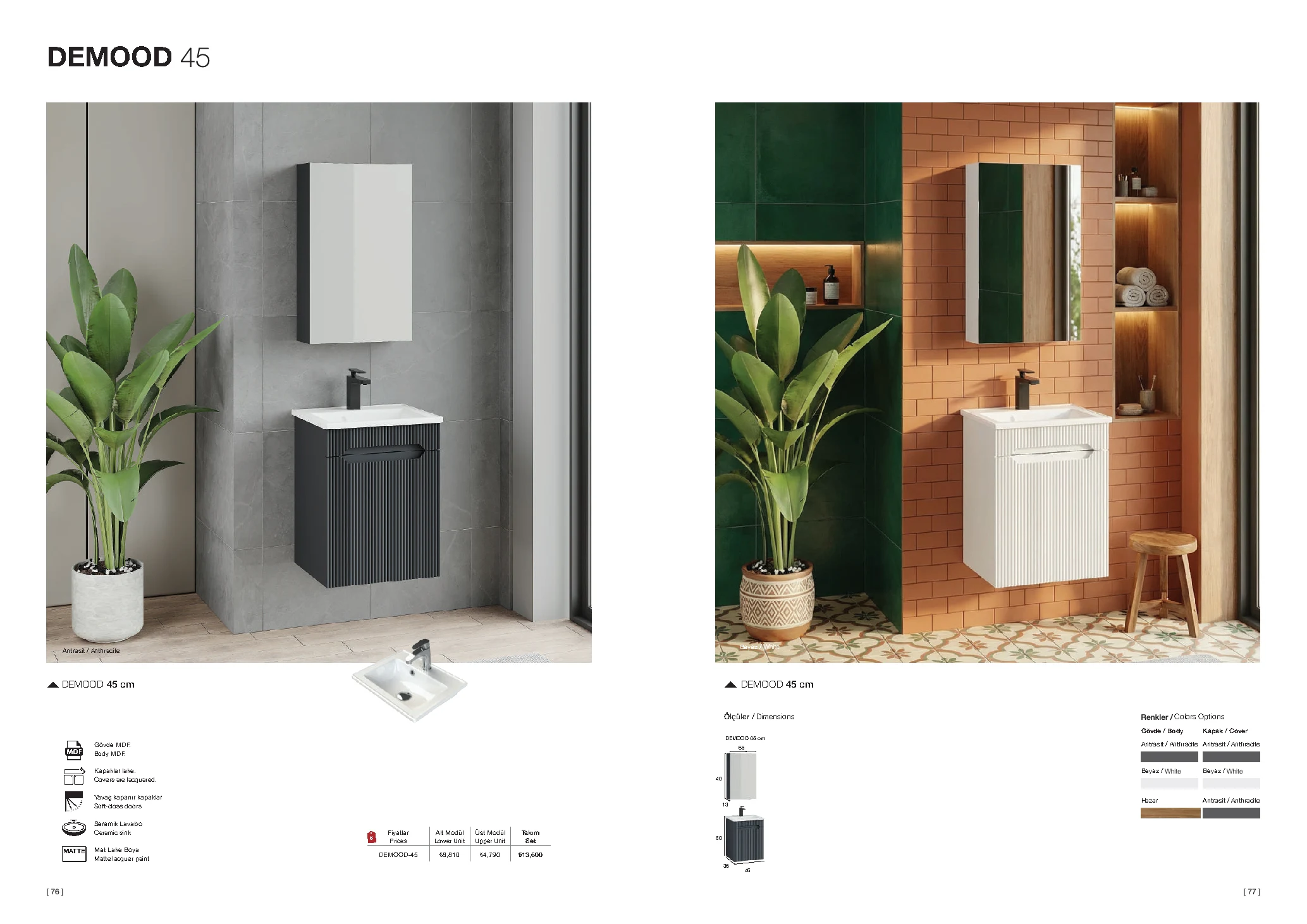 Demood ölçü, renk ve katalog fiyat tablosu