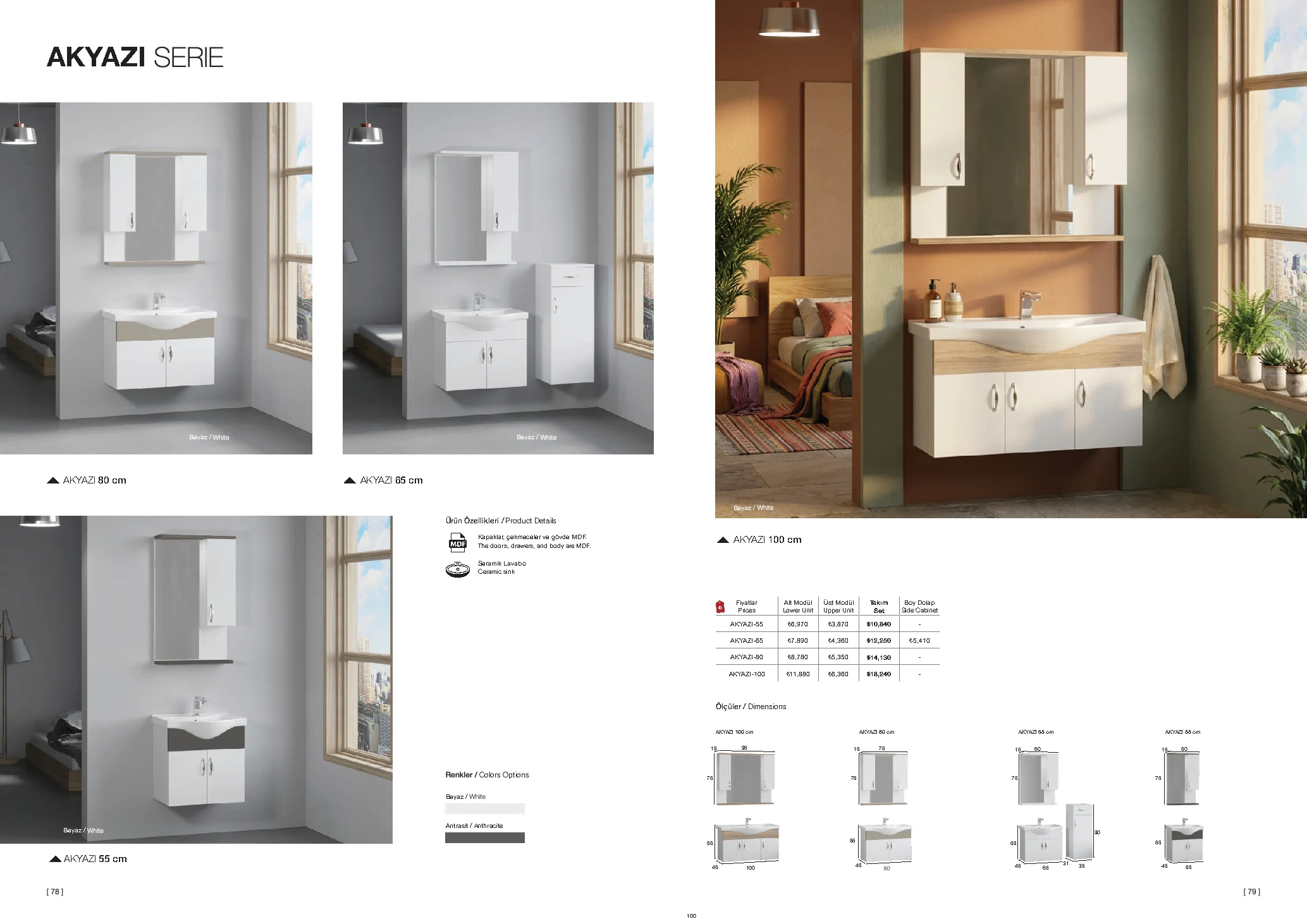 Akyazı ölçü, renk ve katalog fiyat tablosu